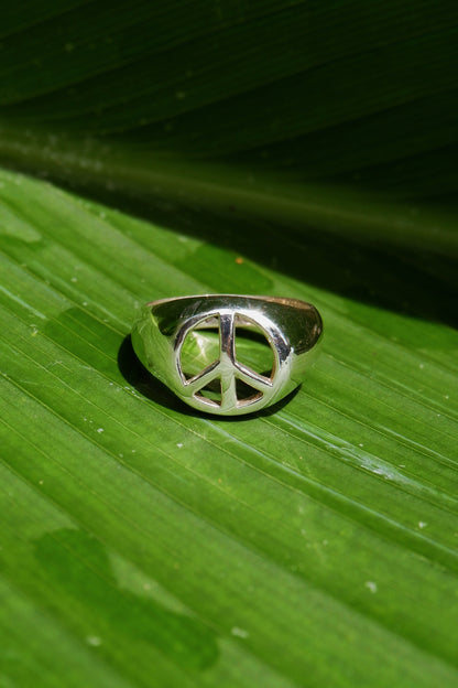 Peace Sign Signet Ring in Silver