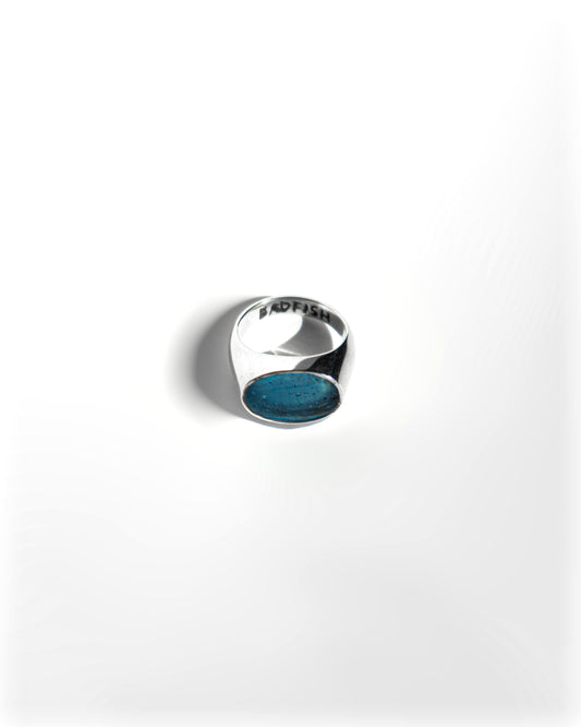 Deep Blue Ocean Oval Signet Ring | Handmade Recycled Surfboard Resin Jewelry