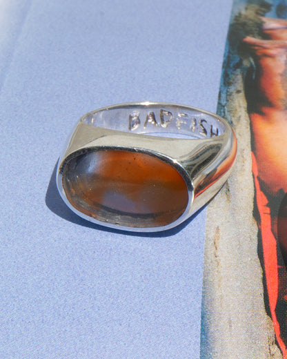 Mandarin Fish Oval Signet Ring | Handmade Recycled Surfboard Resin Jewelry