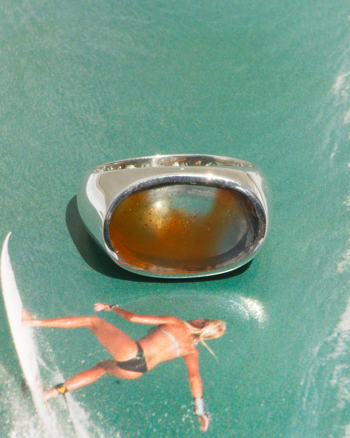 Mandarin Fish Oval Signet Ring | Handmade Recycled Surfboard Resin Jewelry