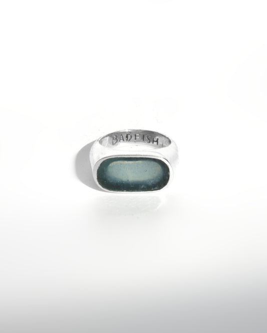 Deep Blue Ocean Signet Ring | Handmade Recycled Surfboard Resin Jewelry