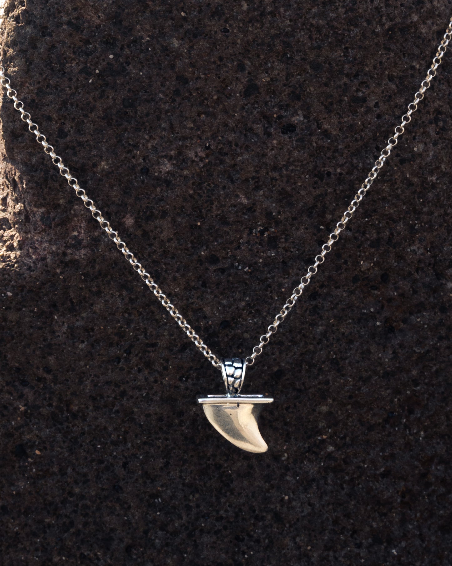 Necklace with a keel fin pendant on a dark textured background