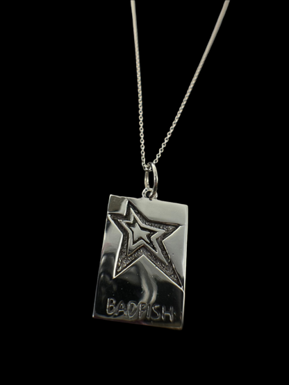 925 Sterling Silver Starception Rectangular Pendant Front Perspective on Silver Chain